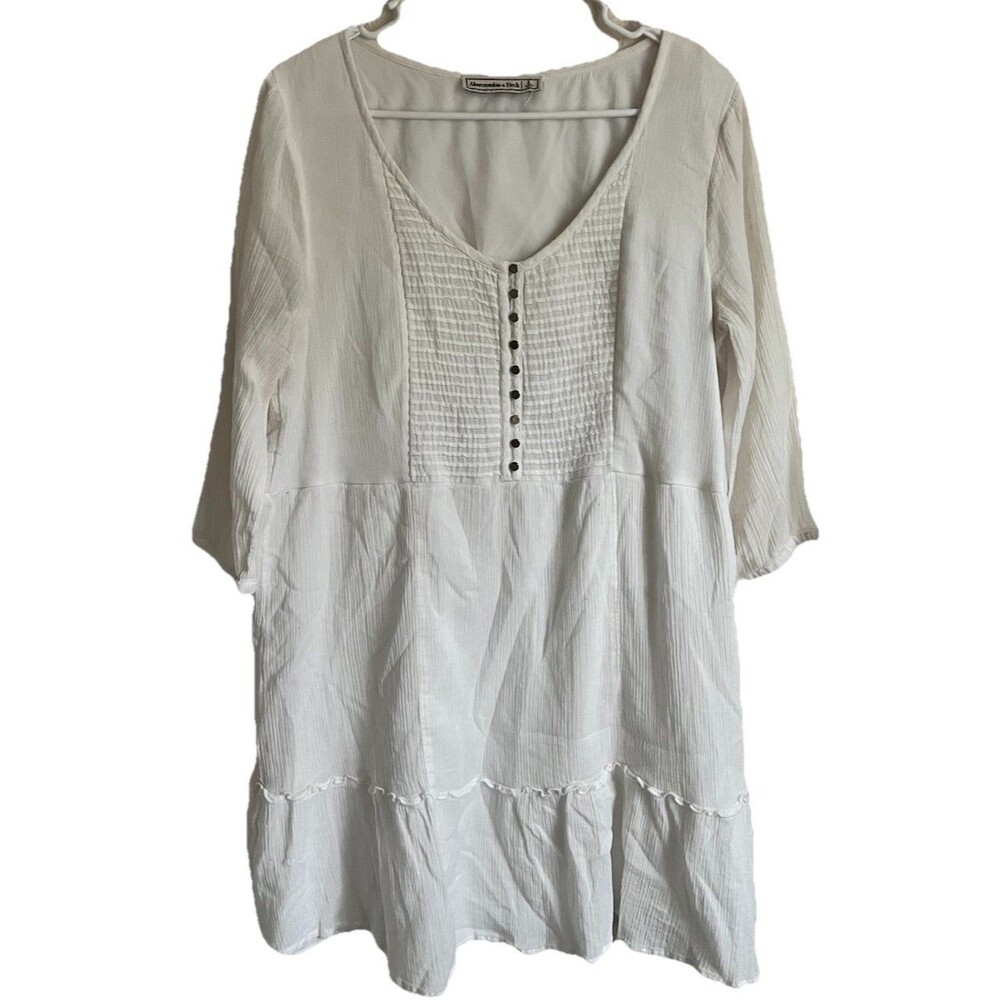 Abercrombie White Ruffle Button Front Dress Cotton Womens Large Cottagecore